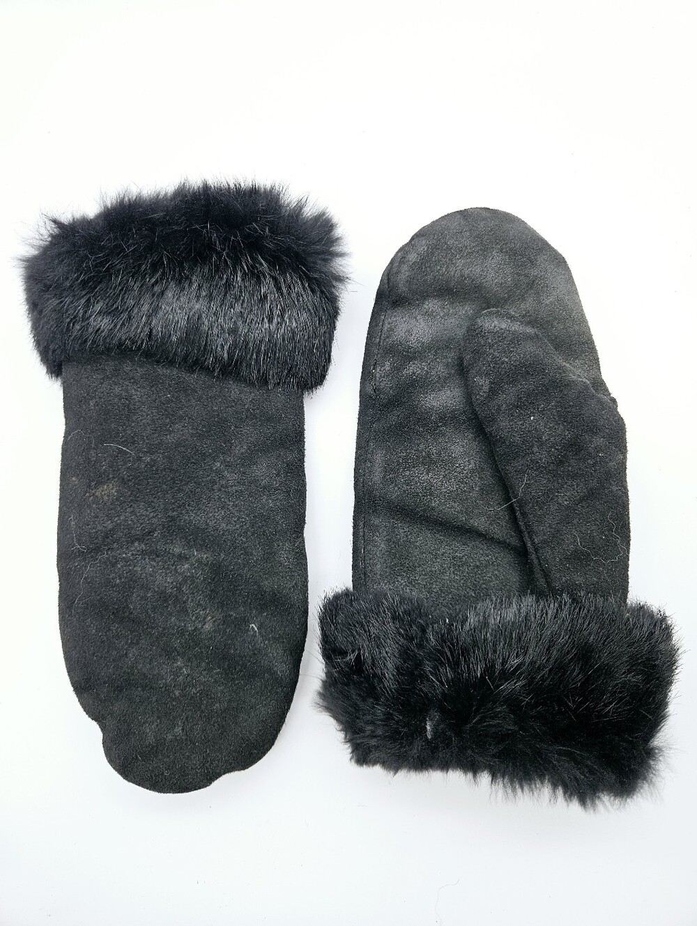 SHEKHMAN FURS | genuine suede leather & fur trim mittens
